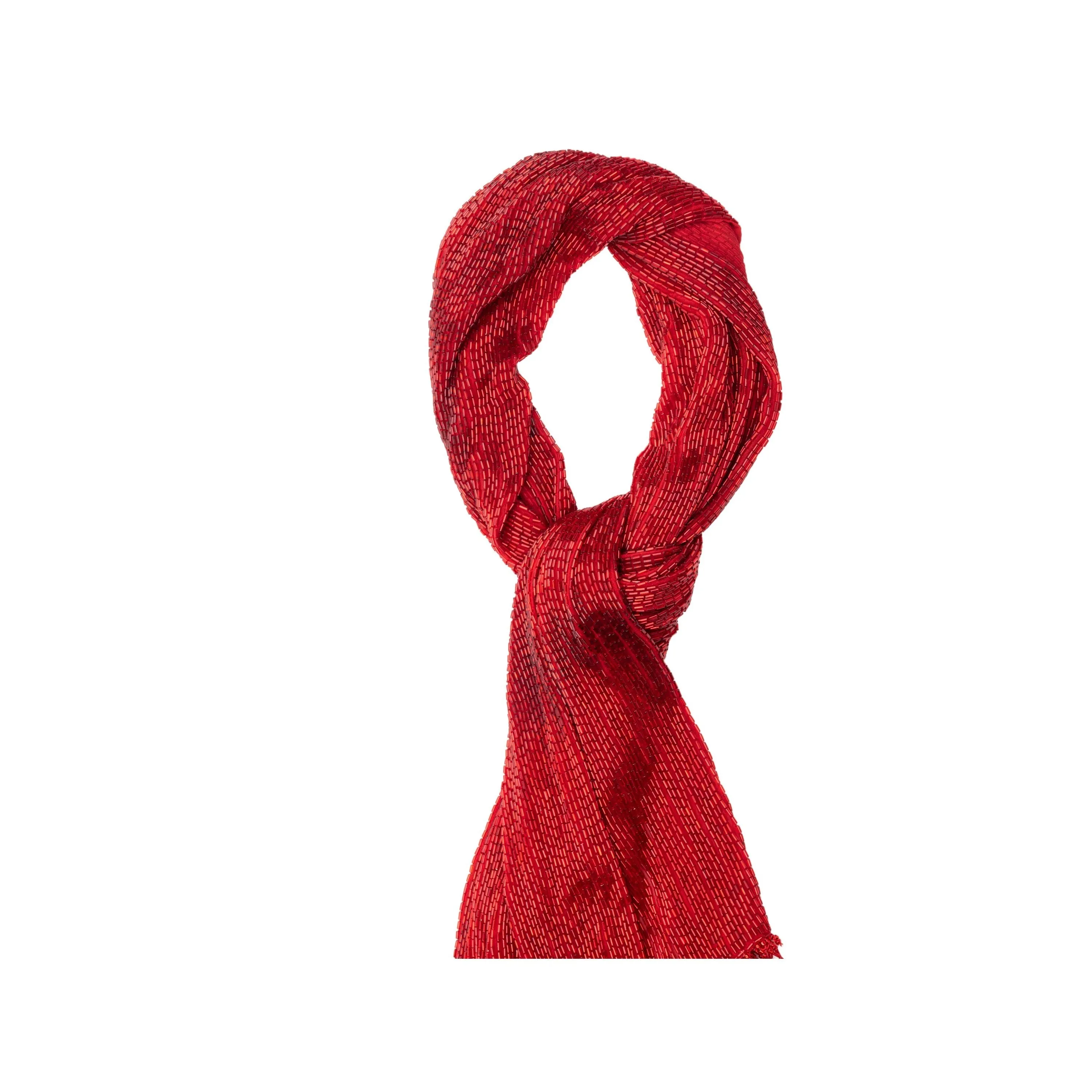 Red Fringed Scarf - '80s