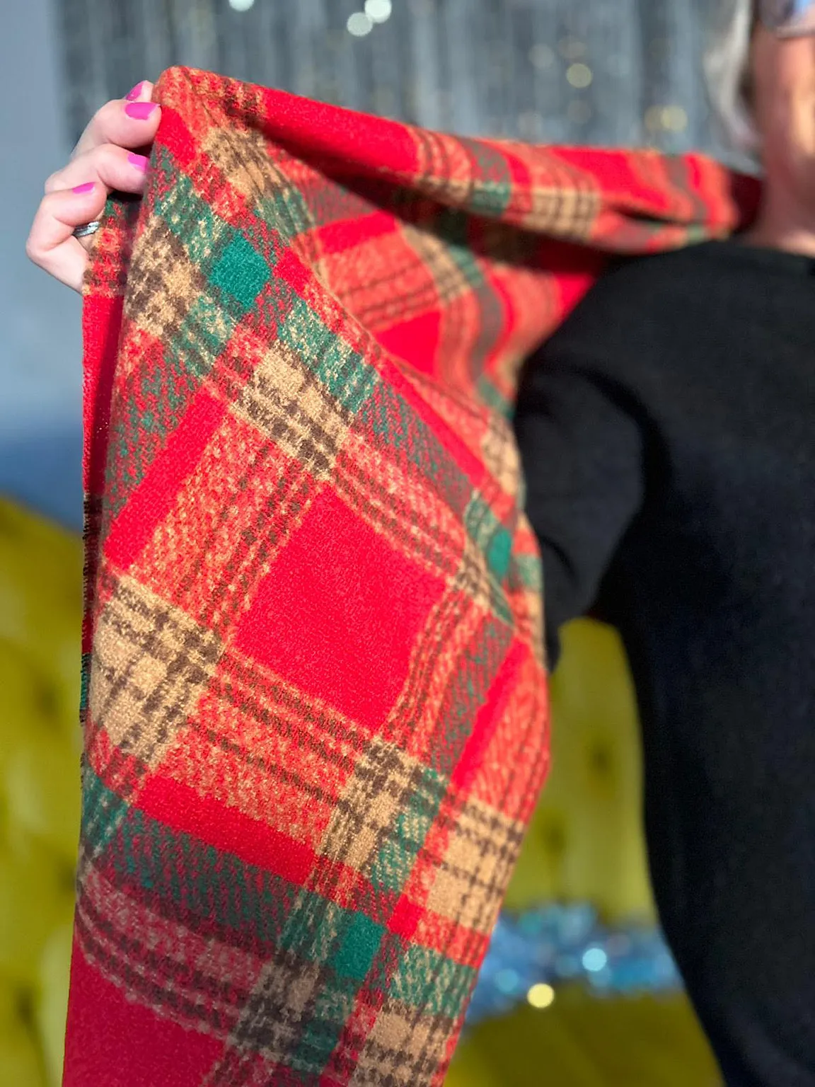 Red Tartan Tassel Scarf