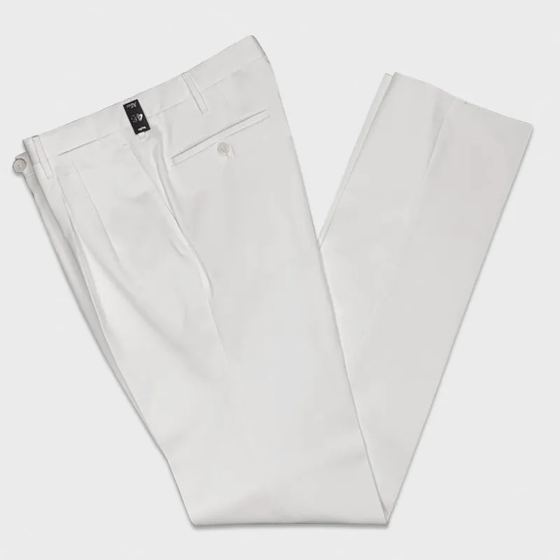 Rota Trousers Double Pleats Cotton Twill White