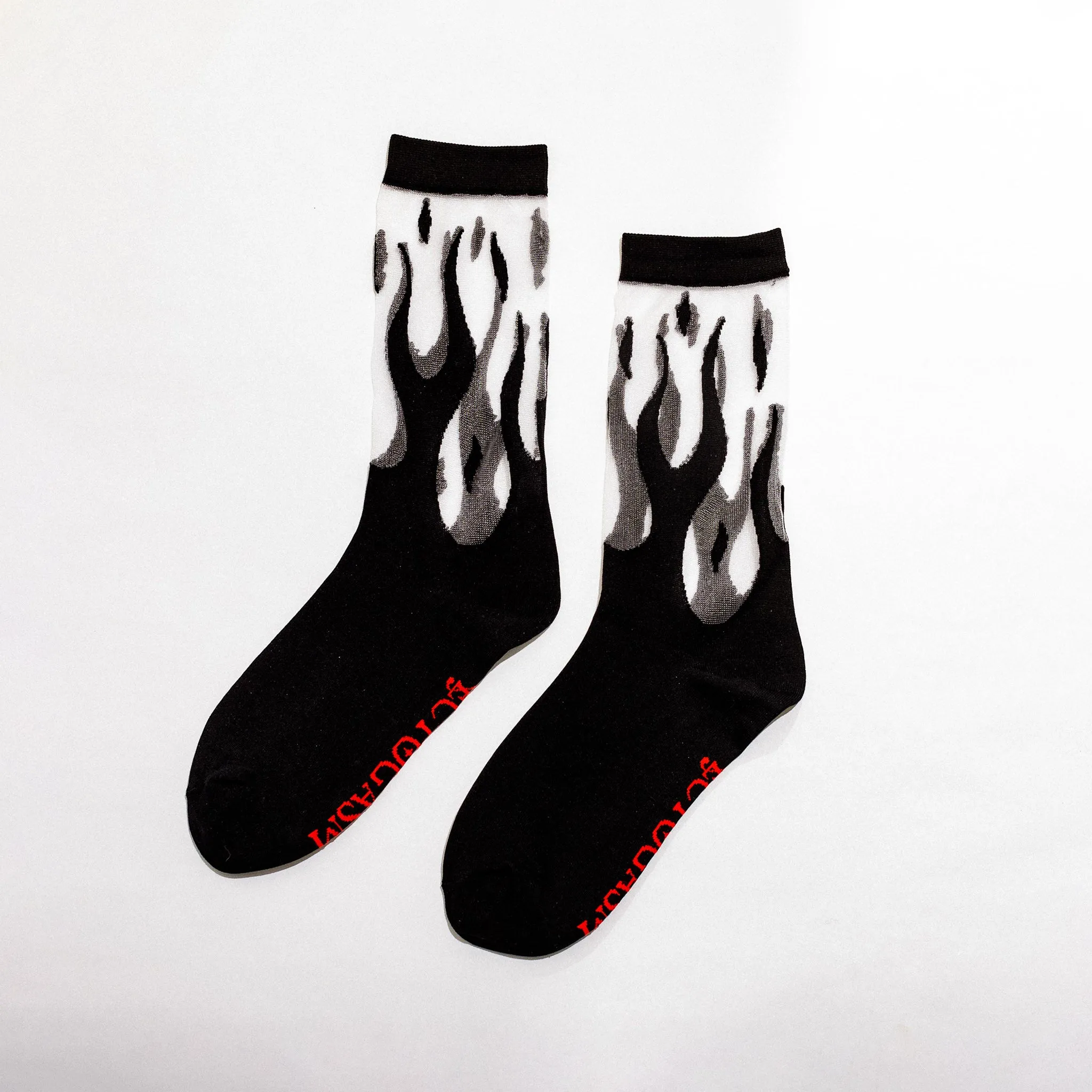 Sheer Flame Crew Socks in Black