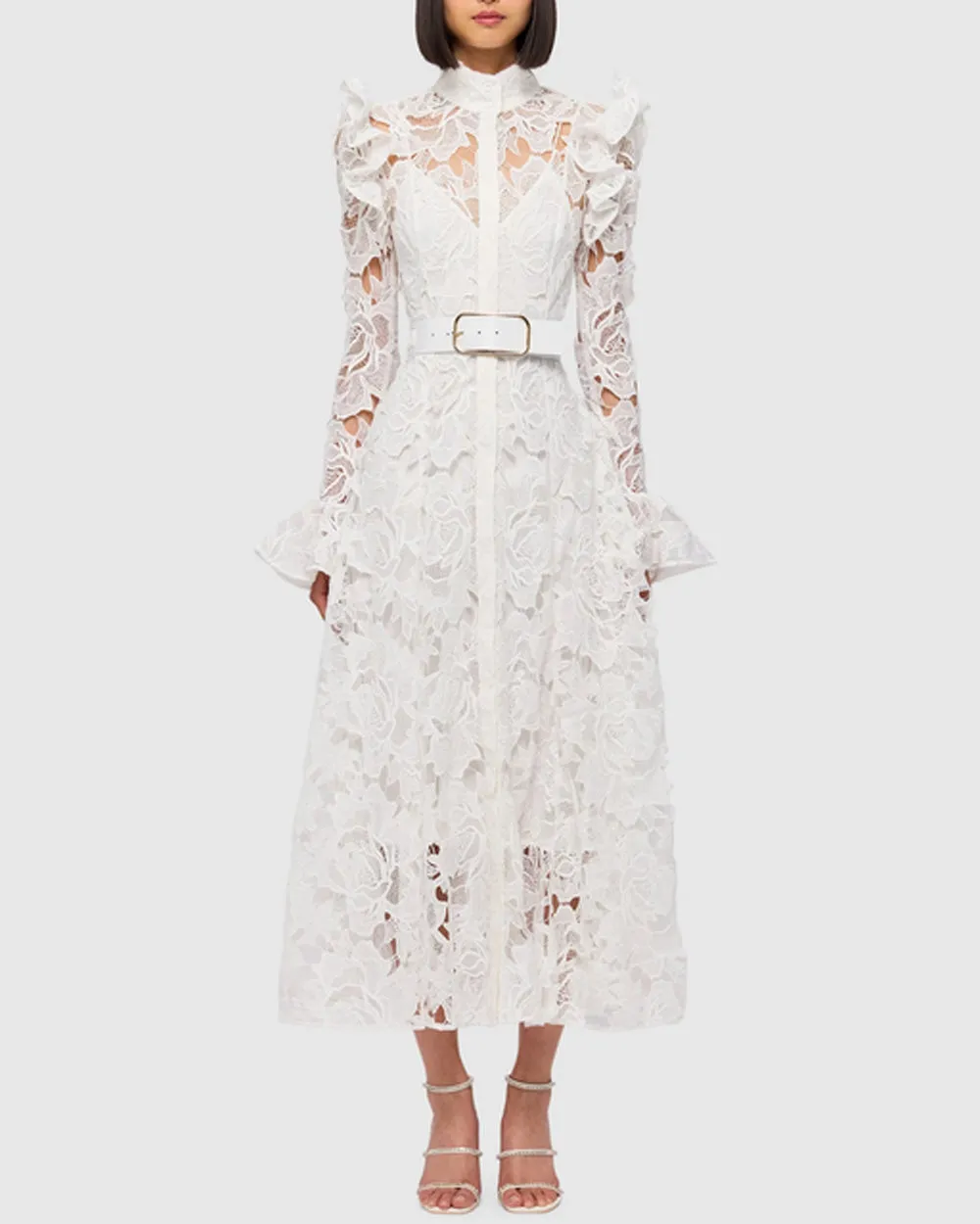 Snow Lace Aliyah Butterfly Sleeve Midi Dress