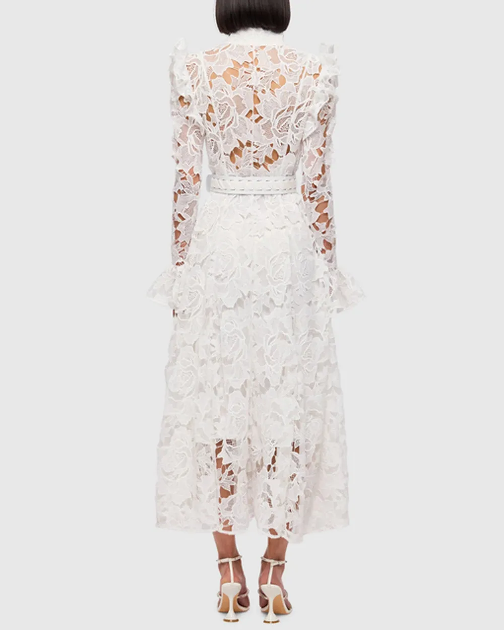 Snow Lace Aliyah Butterfly Sleeve Midi Dress