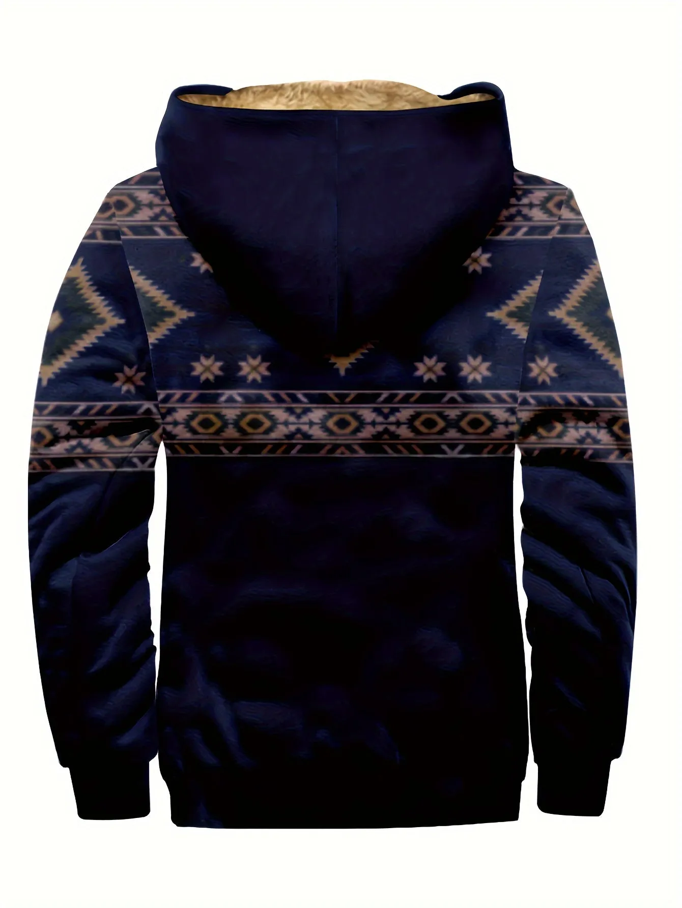 Southwest Style Warm Fleece Hooded Jacket, Men's Casual Warm Thick Zip Up Hoodie For Fall Winter