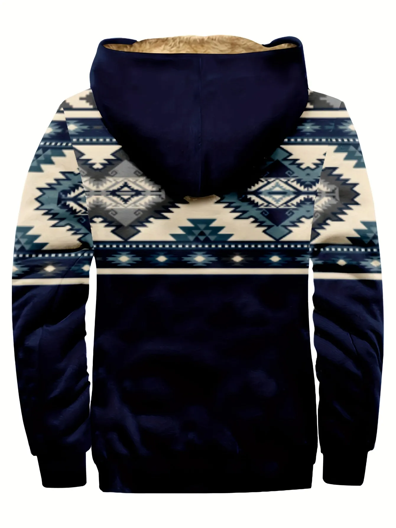 Southwest Style Warm Fleece Hooded Jacket, Men's Casual Warm Thick Zip Up Hoodie For Fall Winter