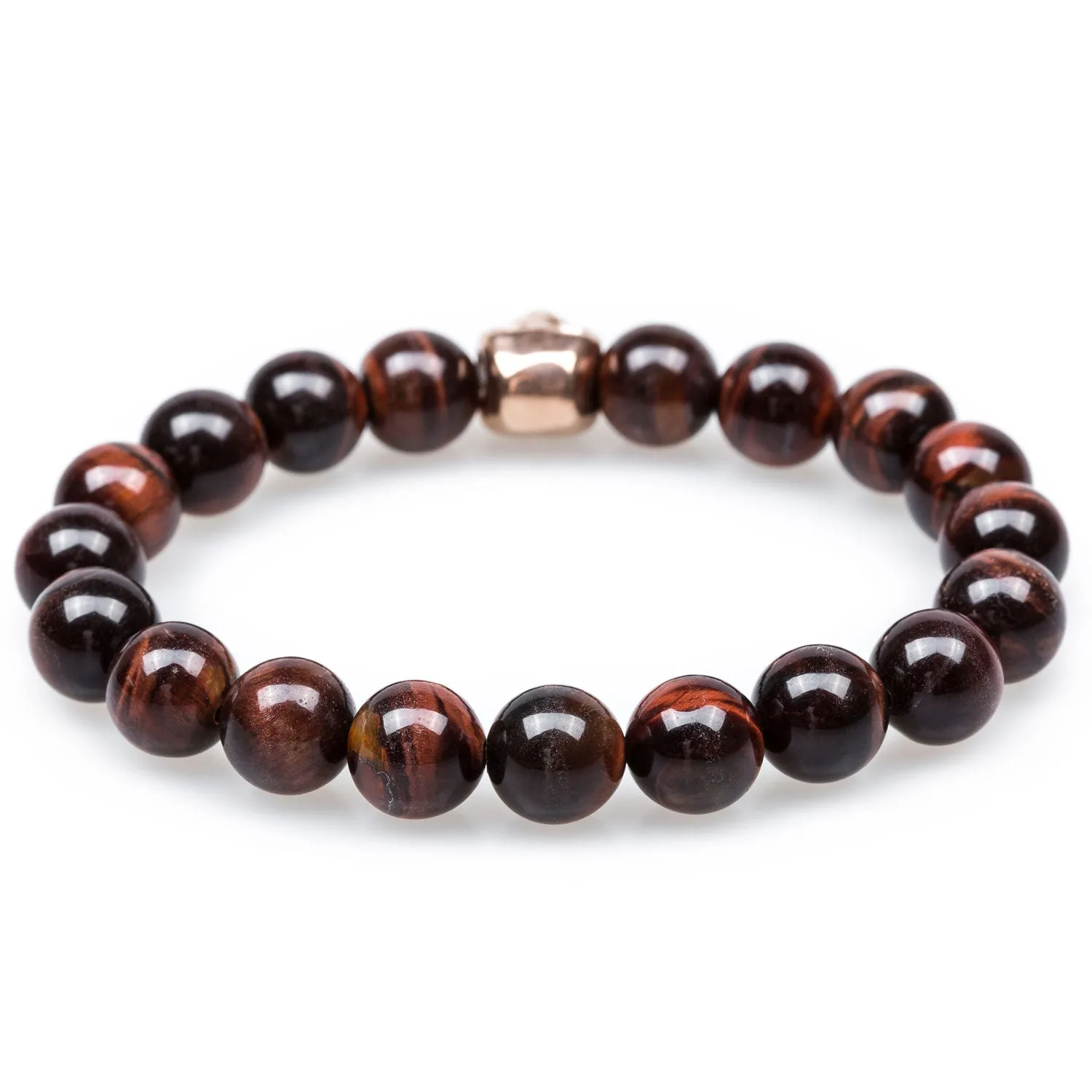 Spartacus Red Tiger Eye Rose Gold Skull Bracelet