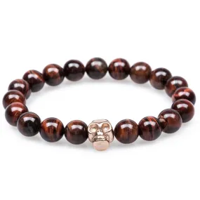 Spartacus Red Tiger Eye Rose Gold Skull Bracelet