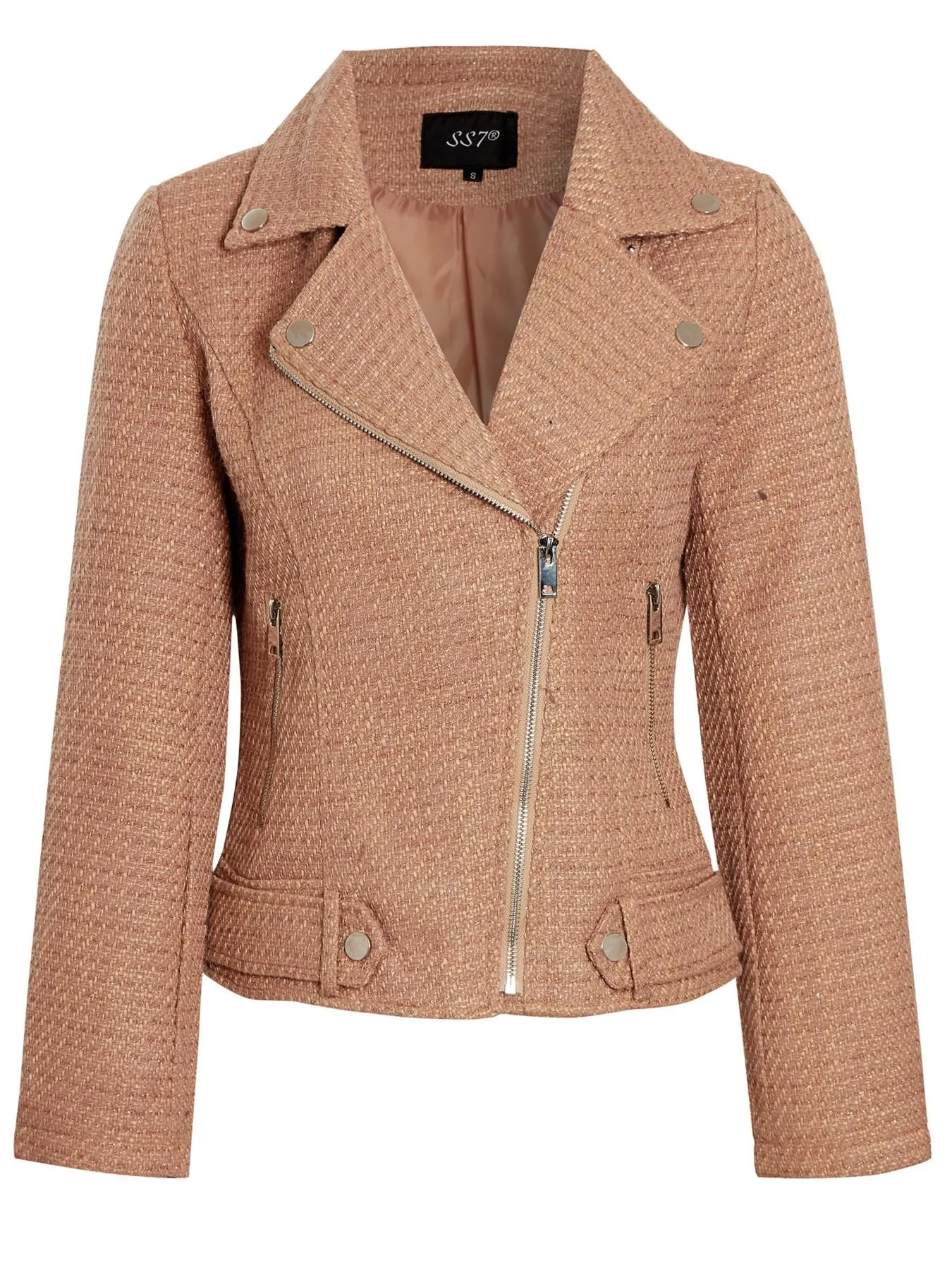 Tweed Biker Jacket Blazer, Navy, Camel, Black, UK Sizes 8 to 14