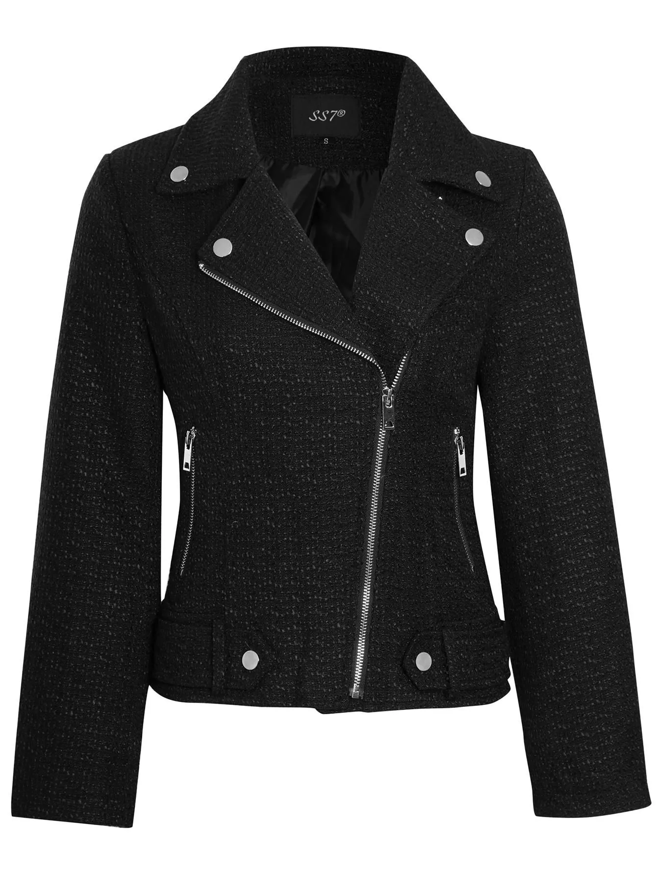 Tweed Biker Jacket Blazer, Navy, Camel, Black, UK Sizes 8 to 14