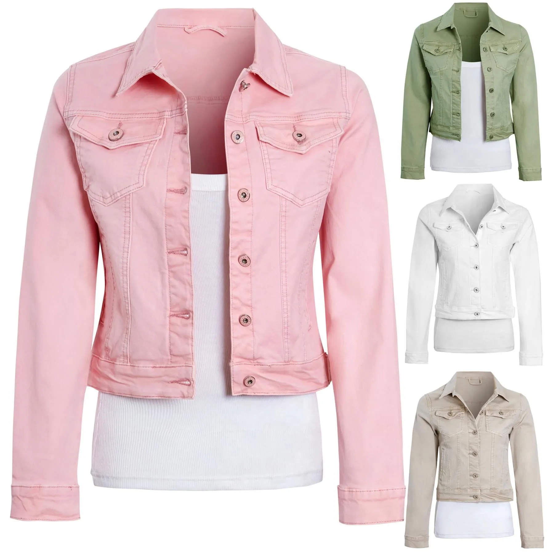 Twill Denim Jacket, Khaki, Pink, White, Stone, UK Sizes 6 to 14