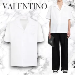 VALENTINO  |Button-down Unisex Street Style Cotton Short Sleeves Logo