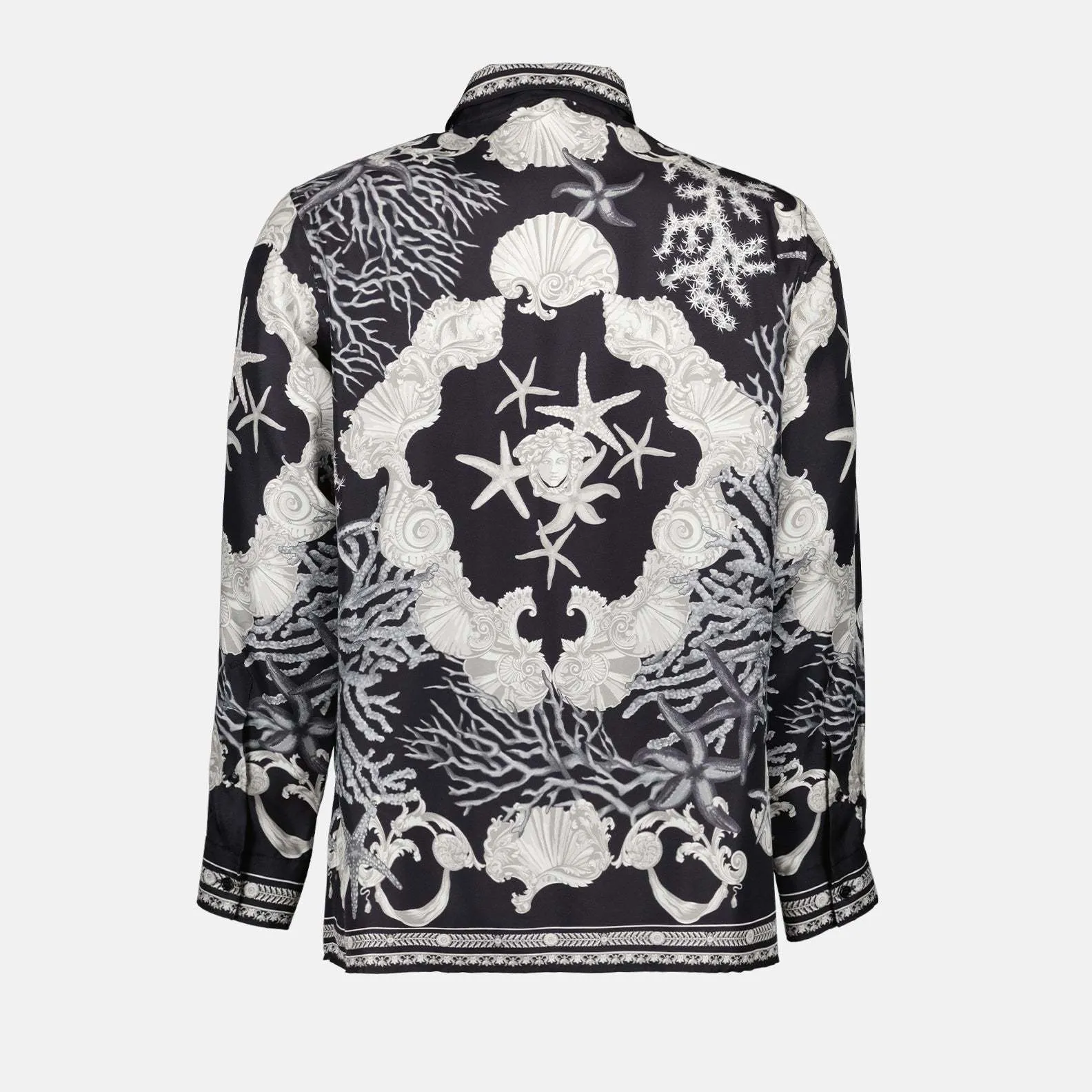 VERSACE  |Button-down Tropical Patterns Silk Street Style Long Sleeves