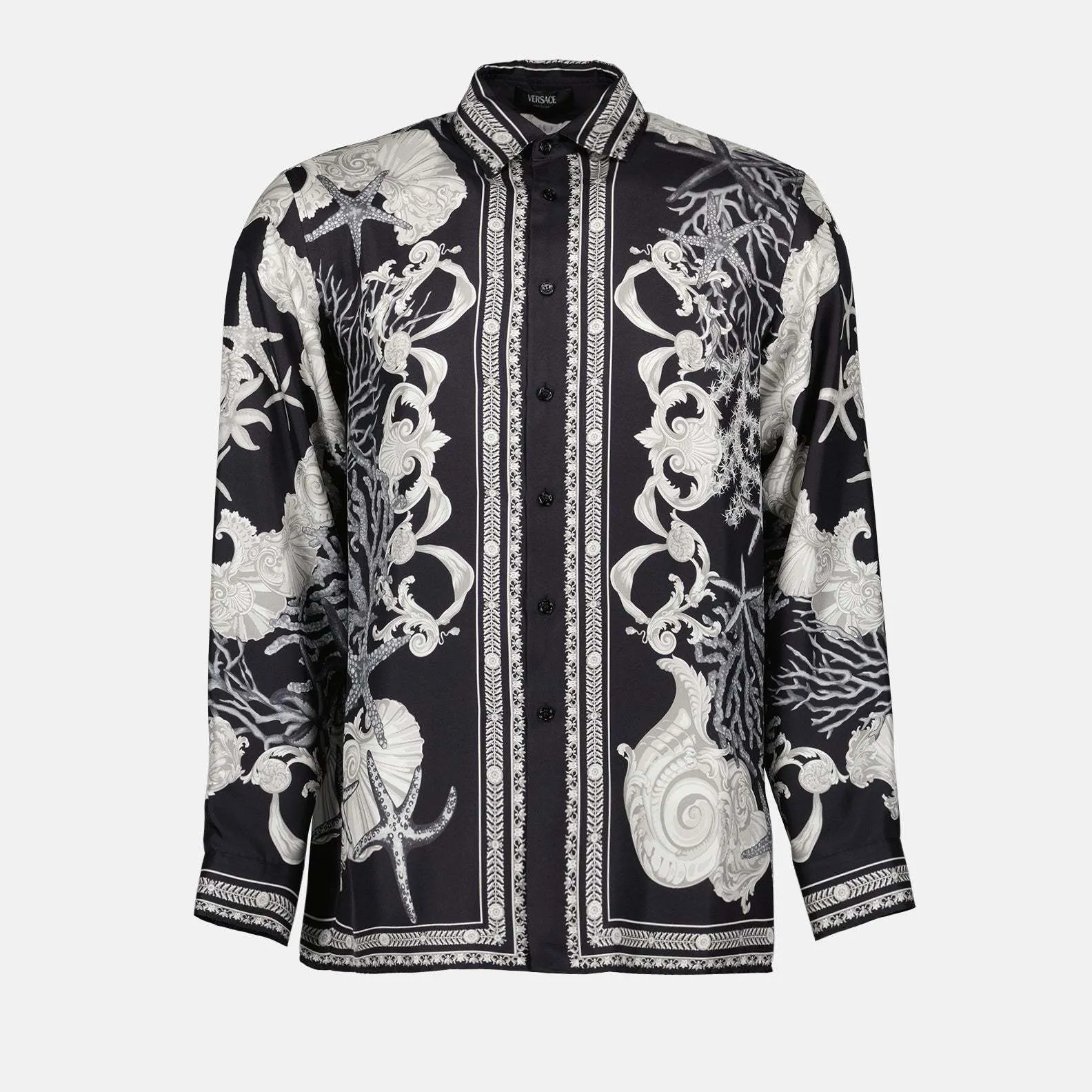 VERSACE  |Button-down Tropical Patterns Silk Street Style Long Sleeves