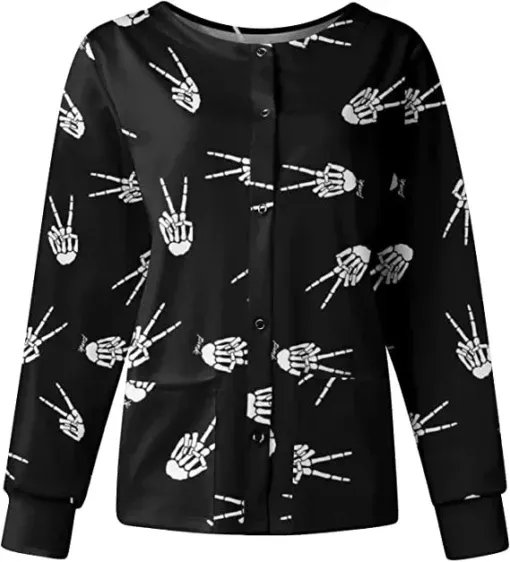 Victory Skelton Hands Halloween Scrub Jacket - William Jacket