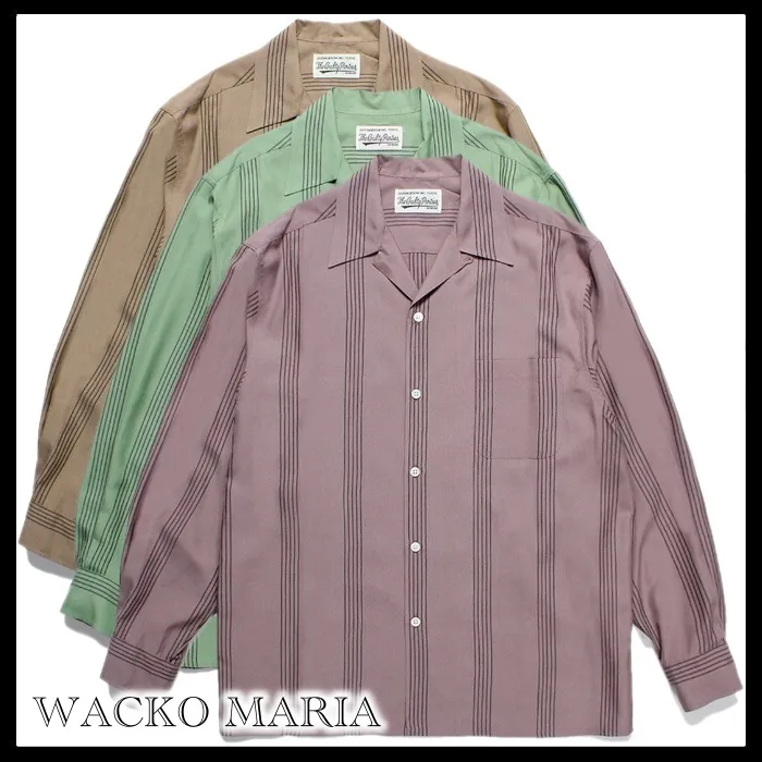 WACKO MARIA  |Button-down Stripes Street Style Long Sleeves Logo Shirts