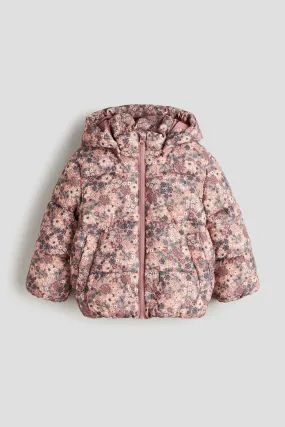 Water-repellent puffer jacket - Long sleeve - Regular length - Old rose/Floral - Kids | H&M GB