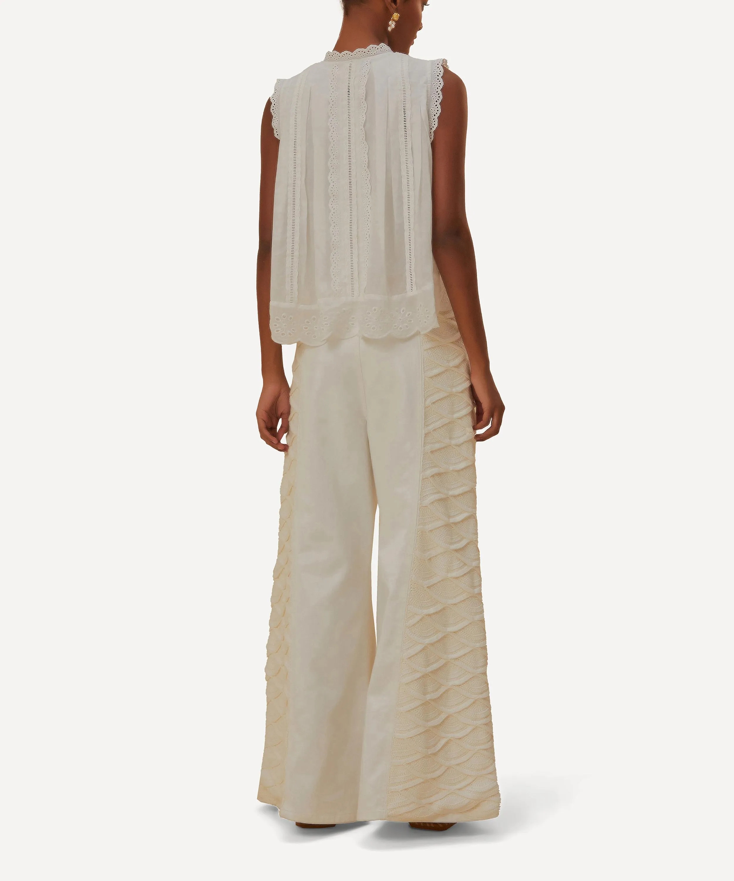 White Crochet Wide-Leg Trousers