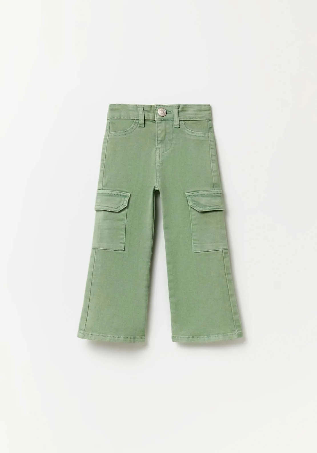 Wide Leg Cargo Trousers - Green