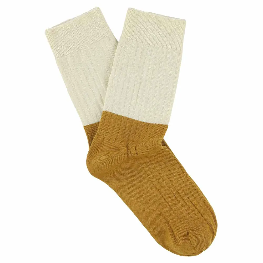 Women Block Socks - Ecru / Mustard