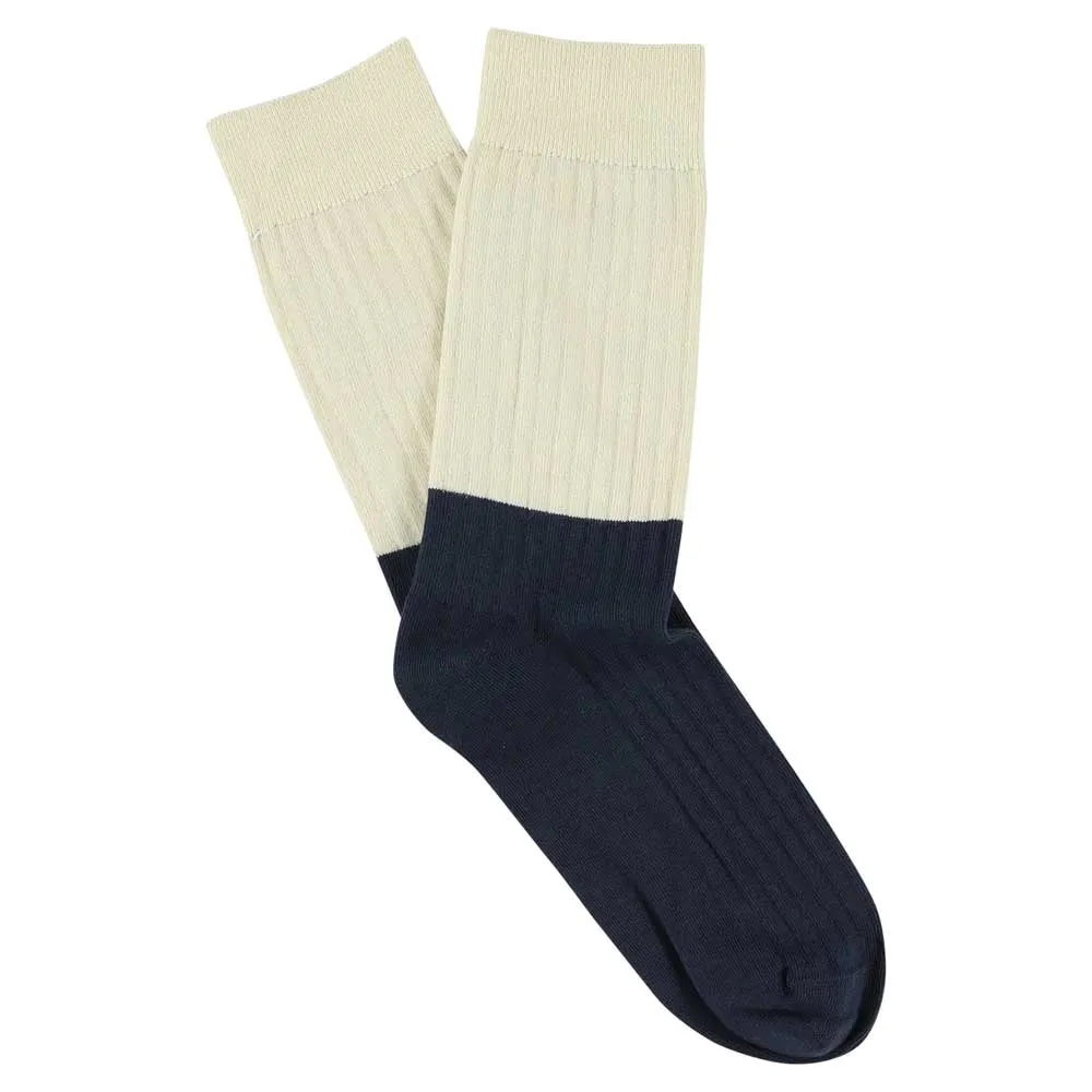 Women Block Socks - Ecru / Navy