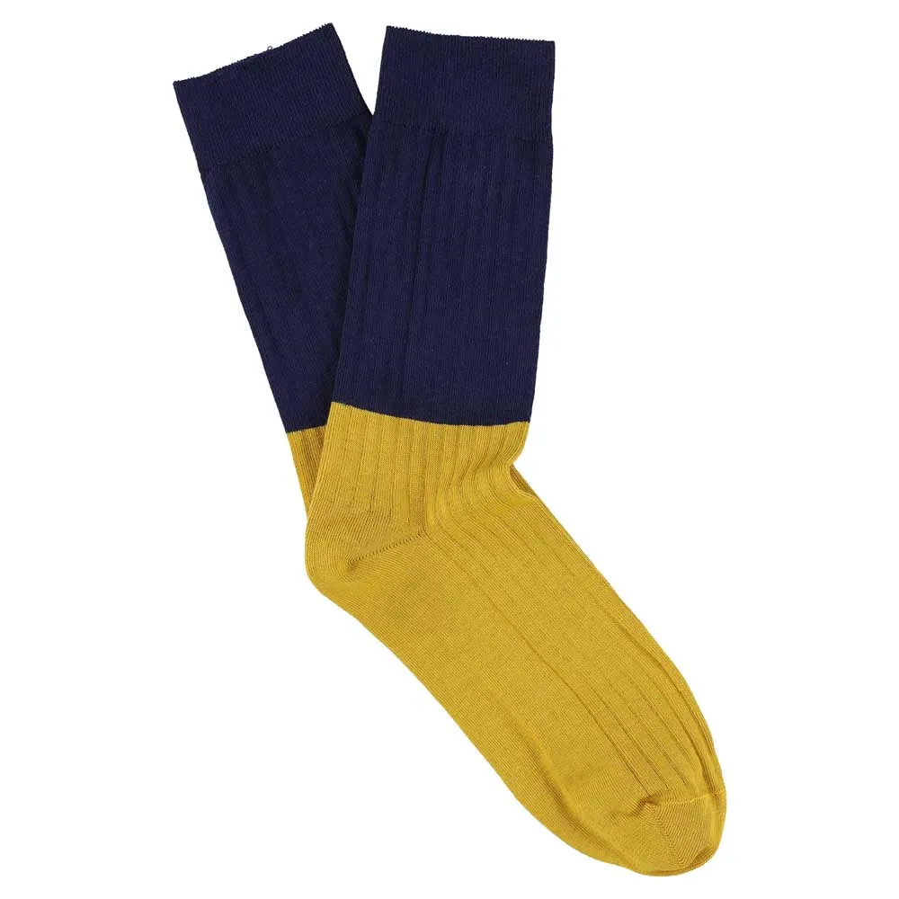 Women Block Socks - Navy / Mustard