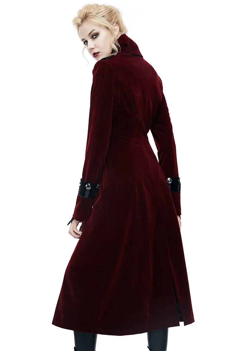 Women Embossed Long Red Coat In Gothic Style / High Collar Alternative Fashion Outerwear