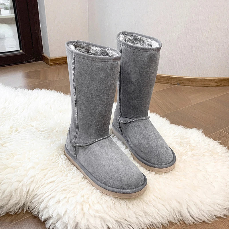 Women Suede Leather Warm Snow Boots 2022 Winter New Causal Plush Fluffy Anti-cold Zipper Boots Plus Size 42 Women Platform Shoes