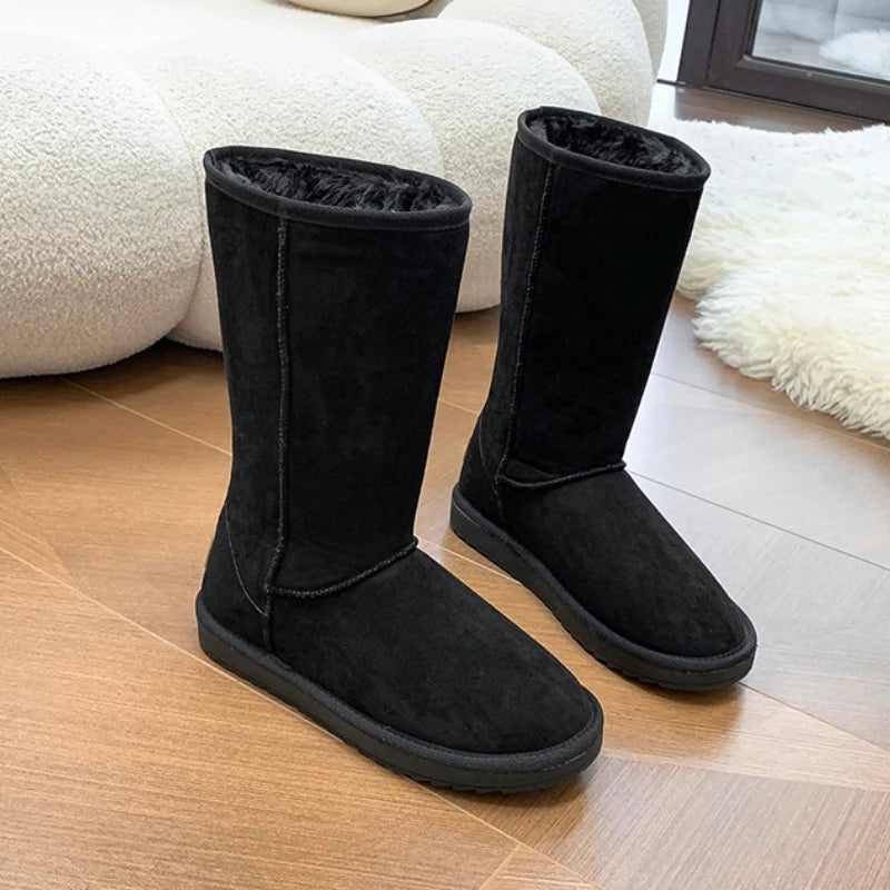 Women Suede Leather Warm Snow Boots 2022 Winter New Causal Plush Fluffy Anti-cold Zipper Boots Plus Size 42 Women Platform Shoes