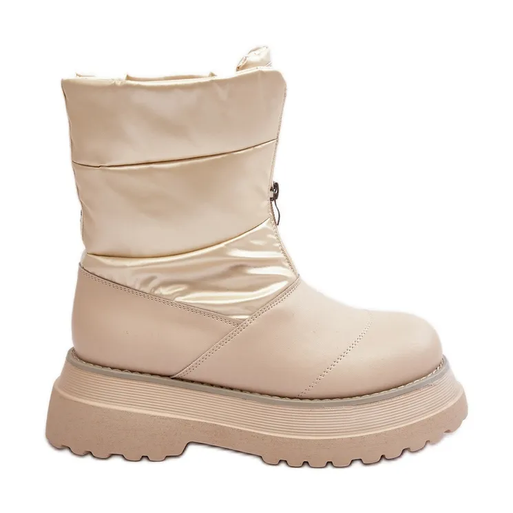 Women's Snow Boots On A Thick Sole With A Zipper GOE MM2N4079 Beige