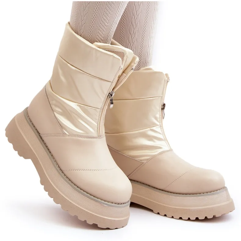 Women's Snow Boots On A Thick Sole With A Zipper GOE MM2N4079 Beige