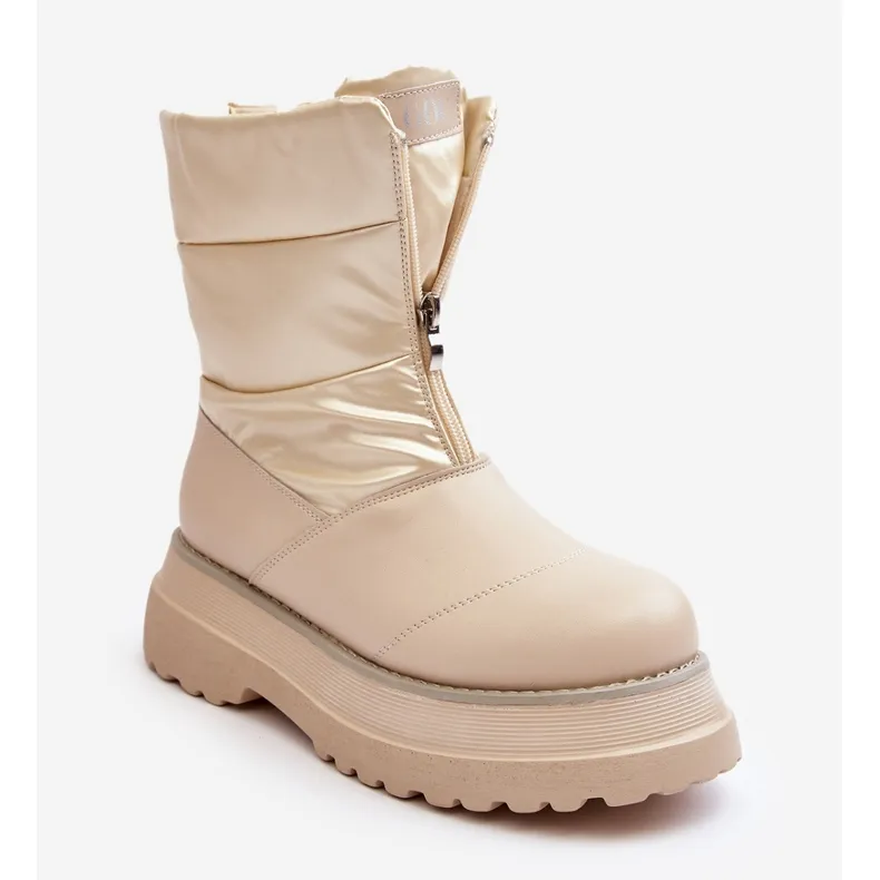 Women's Snow Boots On A Thick Sole With A Zipper GOE MM2N4079 Beige