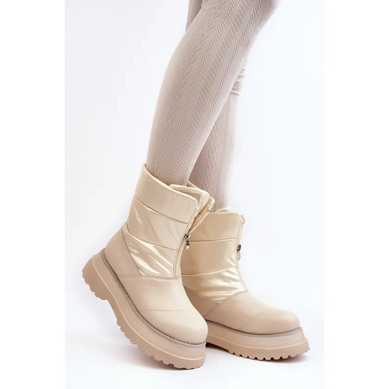 Women's Snow Boots On A Thick Sole With A Zipper GOE MM2N4079 Beige