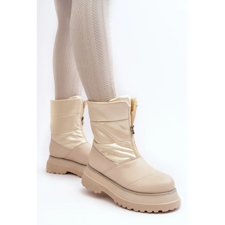 Women's Snow Boots On A Thick Sole With A Zipper GOE MM2N4079 Beige