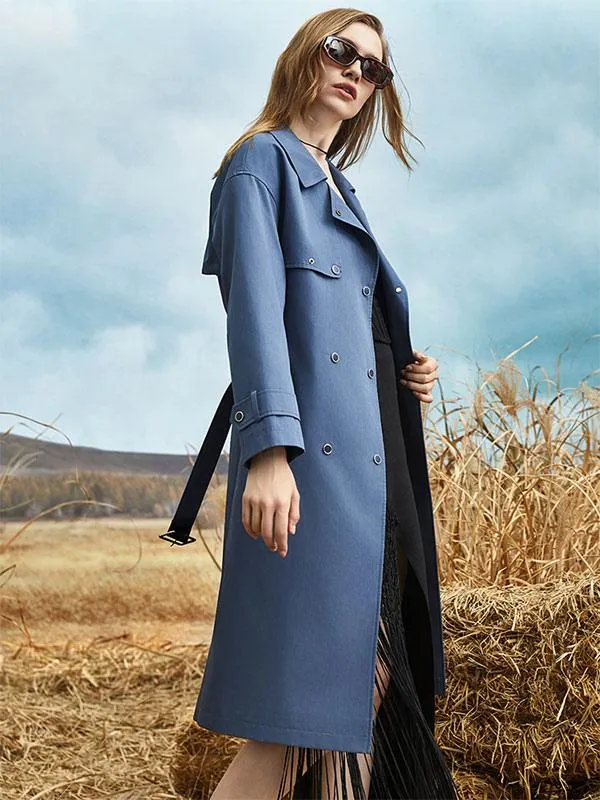 Women's Trench Coat Turndown Collar Sash Long Sleeves Fall Spring Outerwear